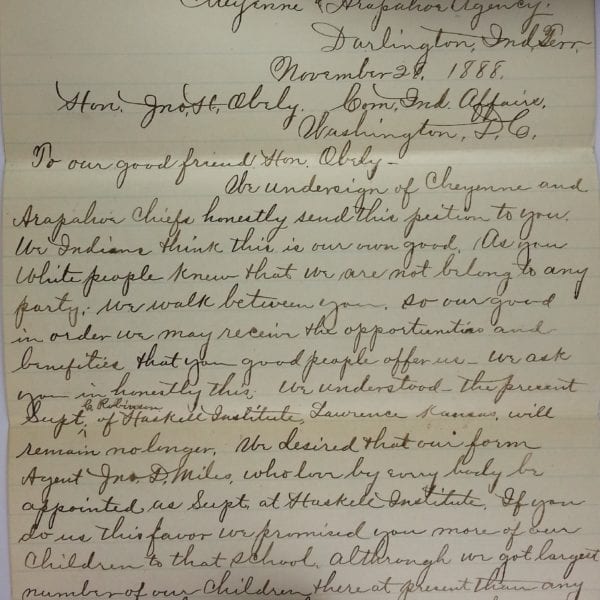 Cheyennes and Arapahos to CIA, Nov. 28, 1888, National Archives, RG 75.4, Rec’d, 29627,
Box 492