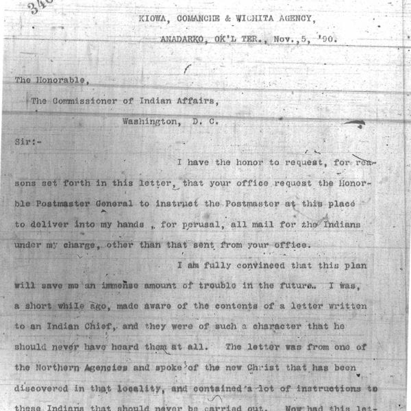 Agent Adams to Comm. of Indian Affairs, Nov. 5, 1890, National Archives,RG 75.4, SC 188, Box 199