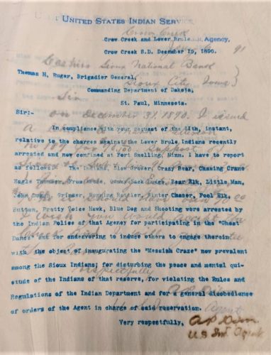 Agent Dixon to Gen. Ruger, Dec. 15, 1890, National Archives, RG 75.19.20, Sent, Box 2